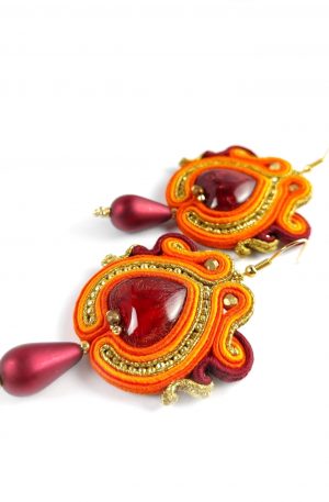 orecchini pendenti cuori arancioni rossi monachella in acciaio chirurgico (1)